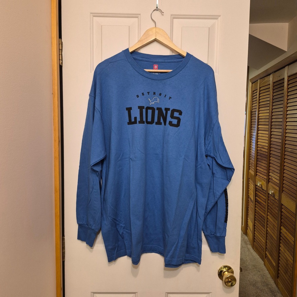 Detroit Lions NFL VF Imagewear Mens 2XL Blue Long Sleeve Graphic T-Shirt‎ Cotton